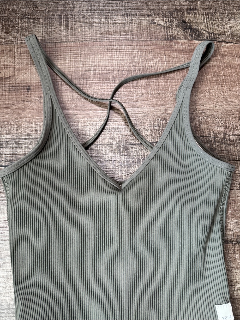 Vuori Ribbed Olive Green Strappy V-Neck Tank - Picture 2 of 7